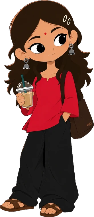 Tara, the Sleep Chum, with an iced coffee